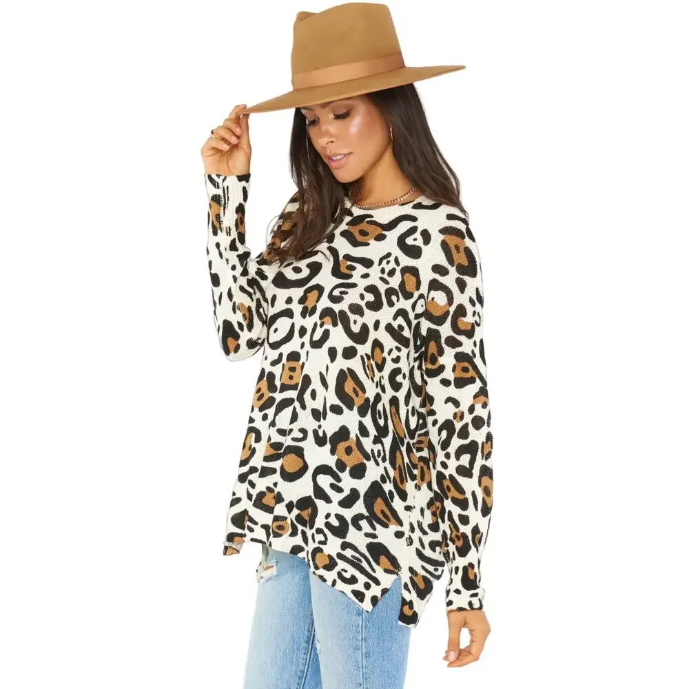 Show Me Your Mumu Mellow Animal Knit Leopard Relaxed Bonfire Sweater Size Small